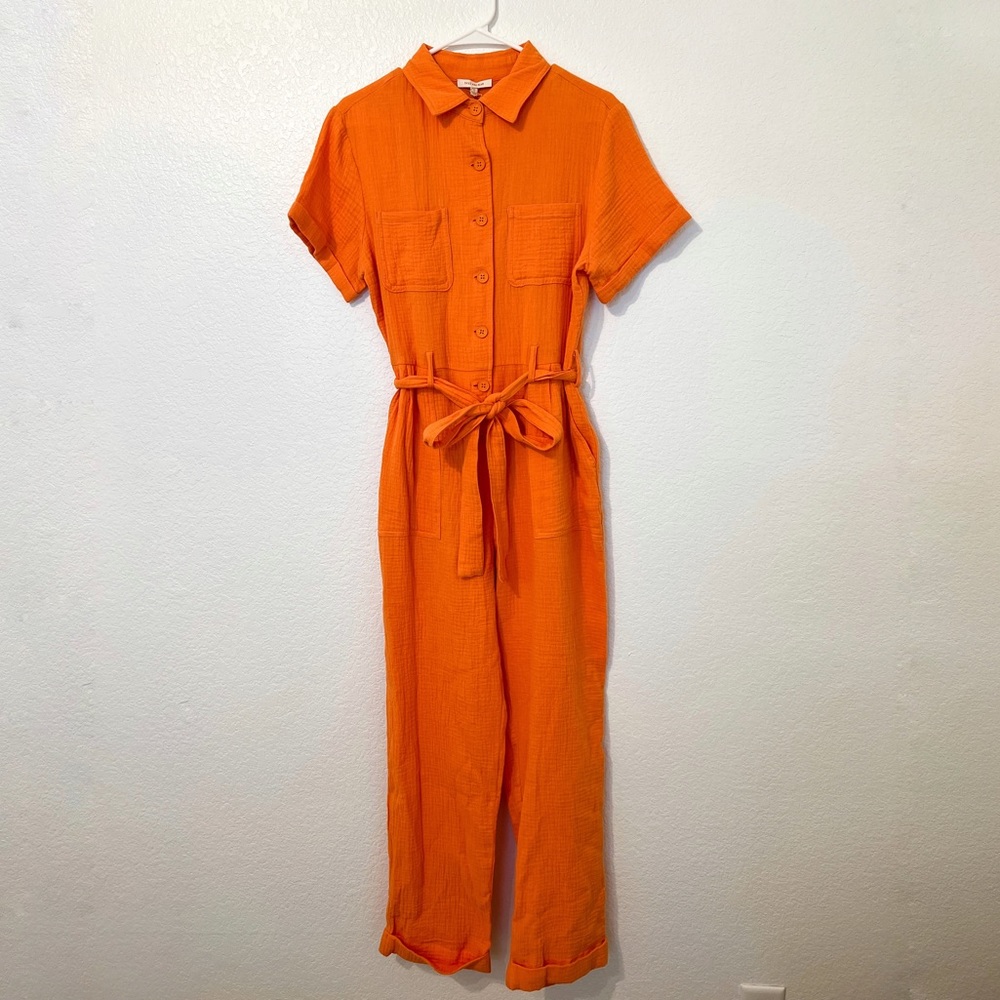 Orange Short sleeve Romper Jumpsuit with Bow Belt Neon, Football Gameday Outfit